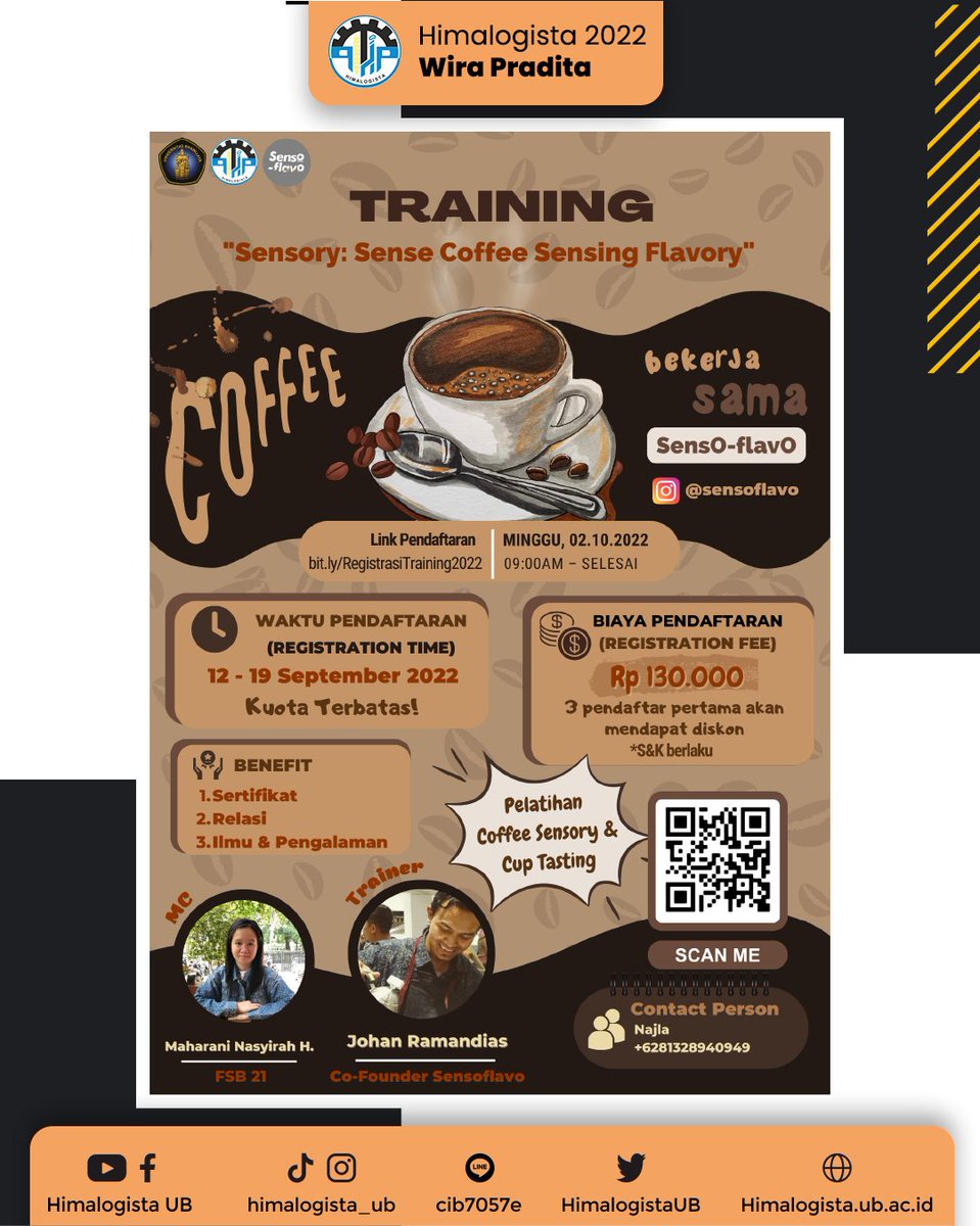 CALL OUT FOR COFFEE LOVERS!📣
Halo teman-teman IPABIO
Nah tenang aja, Training akan hadir nih dengan topik Coffee Sensory dan Cup Tasting. Di training ini kalian akan mendapatkan pengetahuan tentang kopi, intensitas rasa, olfactoy, dan preparasi cup tasting. Menarik banget kan!