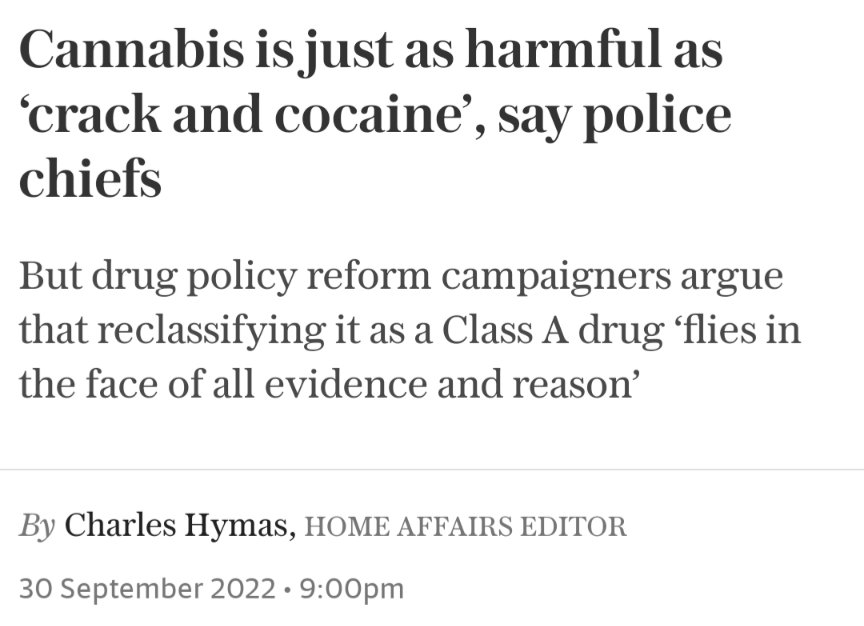 Reclassifying cannabis as a Class A drug ‘flies in the face of all evidence and reason’ 

I'm pleased <a href="/niamhrelease/">Niamh Eastwood</a> and I had an opportunity to respond to this Ill considered conservative PCC proposal in the <a href="/Telegraph/">The Telegraph</a> 

telegraph.co.uk/news/2022/09/3…
1/