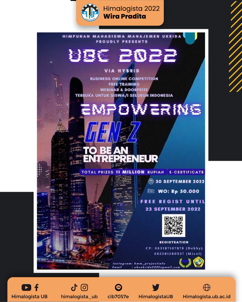 Halo warga Departemen Ilmu Pangan dan Bioteknologi!! Ada beberapa info lomba yang menarik dan pastinya bakalan bikin kamu tambah produktif nih. Kira-kira apa aja ya lombanya??
Yuk langsung swipe aja dan jangan sia-siakan kesempatan ini!

Himalogista 2022
Wira Pradita