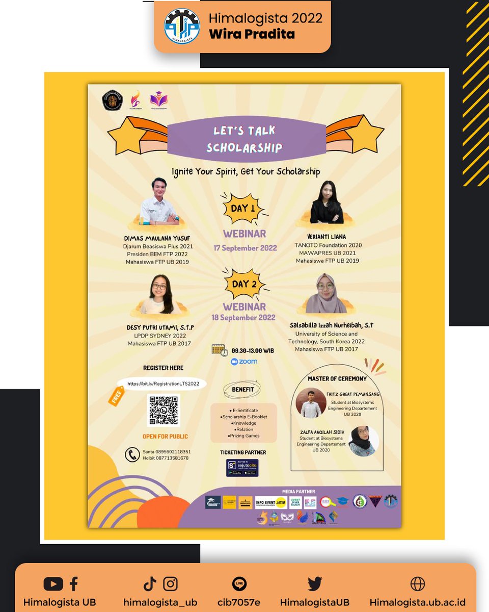 Halo Sobat FTP!!
 Let's Talk Scholarship kali ini bakal diisi langsung sama para awardee beasiswa yang tentunya bakal share banyak pengalaman dan tips lolos beasiswa buat kamu! Pasti pada kepo kan? Yukk, langsung aja daftarkan diri kalian di webinar Let's Talk Scholarship