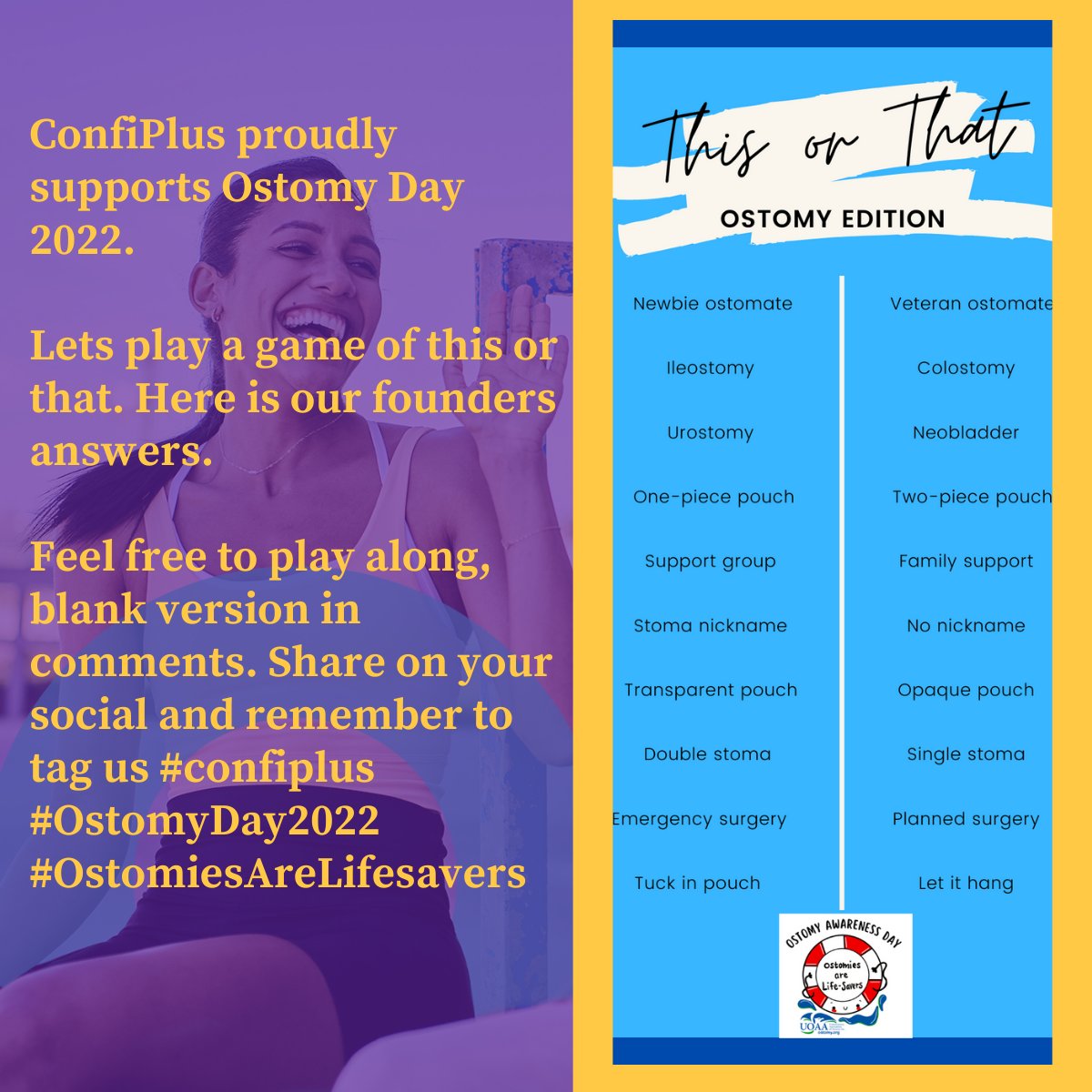 Confiplus's tweet photo. Proudly supporting Ostomy Awareness Day today. Please share and show your support. 
#confiplus #OstomyDay2022 #OstomiesAreLifesavers #colostomyUK #UOAA https://t.co/6C91BG3kFn