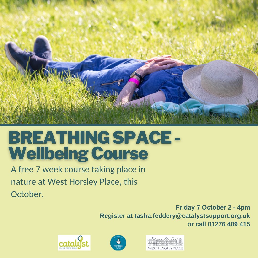 CATALYSTethos's tweet photo. ✨REMINDER ✨
Don't miss this FREE course starting very soon 👇️
Breathings Space uses nature, conversation and outdoor art in a supportive environment - starting 7th October at @WHorsleyPlace
@cc_surrey
#wellbeingcourse #wellbeing #innature #mentalhealthsurrey #support https://t.co/Ij0fLXaKMc
