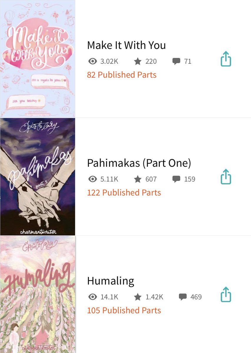 charmantwriter's tweet photo. big celebration for this three! thank u thank u pls !!! i've been so busy w school nd seeing that my stories are still making progress makes me want to cry 🥹 thank u so much pls nd i miss u guys 🥺🌟💐 https://t.co/PBWkPJzKsx