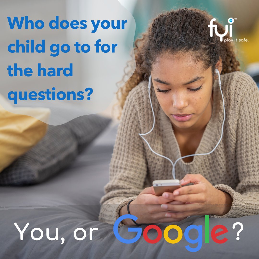 Who does your child go to for the hard questions? You, or Google? Make sure it's not a search engine and build a level of trust by being actively involved in their online lives. 

#fyiplayitsafe #cybersafety #digitalparenting