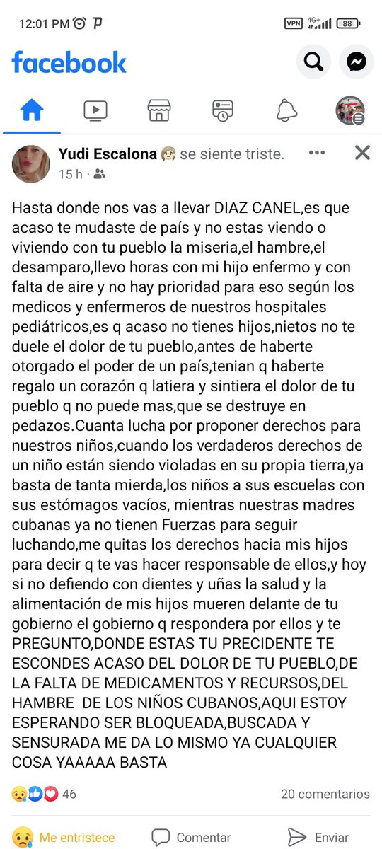 idelyscubamuere's tweet photo. Escrito en facebook de madre de arroyo naranjo que está cansada y denuncia el desamparo y el abandono a niños #VivaCubaLibre @HametSotolongo @maydel_poyato @Elo_AD25 @mamiodila1 @DelIsachy @MercedesPerdig2 @SeriochaF @joaco537 @RamosMorera @presopolitico01 @CarlyAragon0795 https://t.co/sKyLfBDycw
