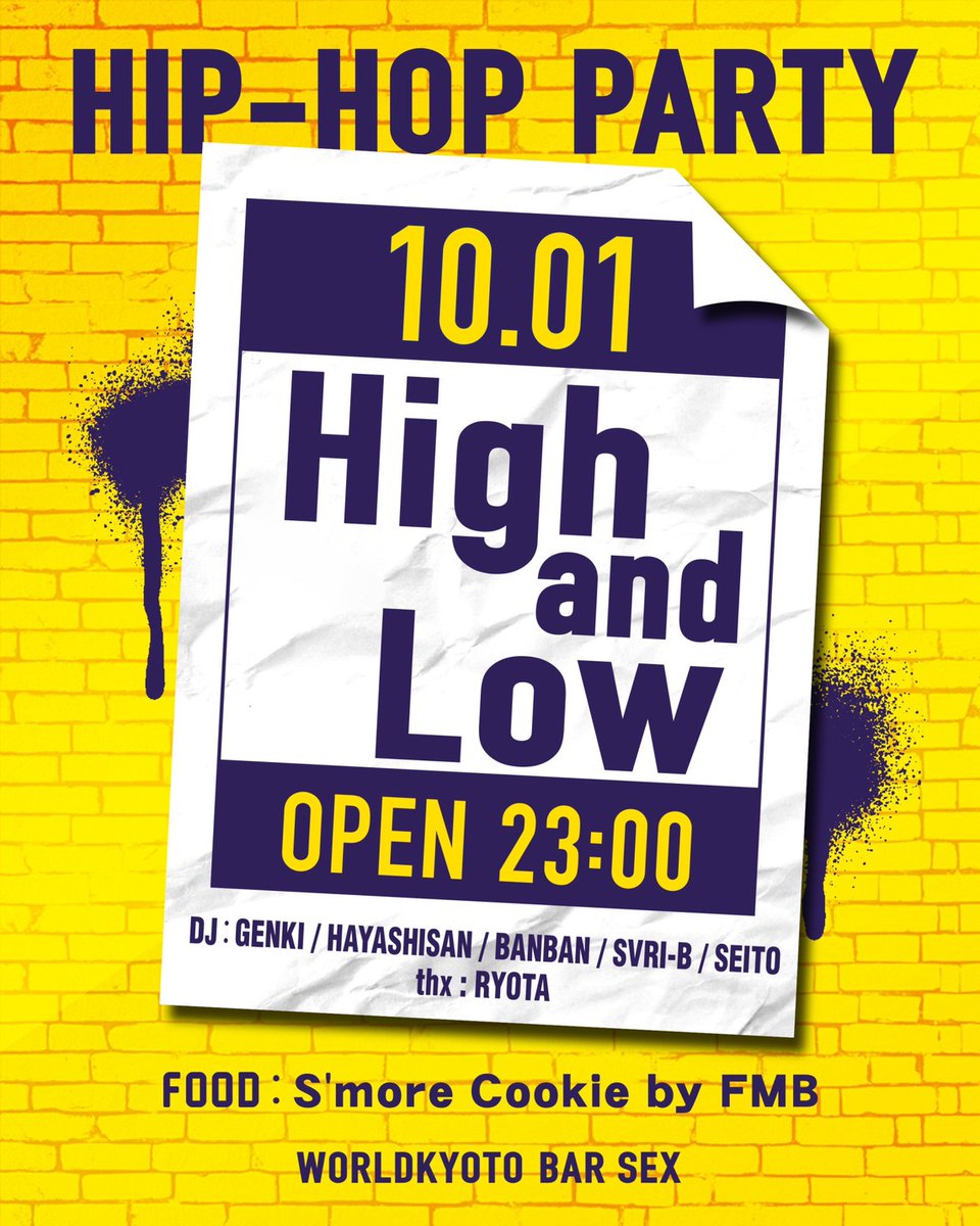 TONIGHT!! <a href="/world_kyoto/">WORLD KYOTO</a> 
2022.10.01(Sat) Hi KYOTO

GUEST DJ：<a href="/DJ_ANRI_jp/">DJ Anri</a>
DJ：<a href="/CHIBACHUPS/">CHIBA-CHUPS</a> / <a href="/DJK4_NOW/">☛DJ K4</a> / @SAiD_JPN 
MC：<a href="/g_face_/">G-FACE</a>
PARTY GIRLS：SENA / NATSUNE

BARSEX ー ROOM2
High and Low
DJ : <a href="/genking99/">GENKI</a>  / HAYASHISAN / BANBAN / SVRI-B / SEITO
FOOD : S'more Cookie by FMB
thx : RYOTA