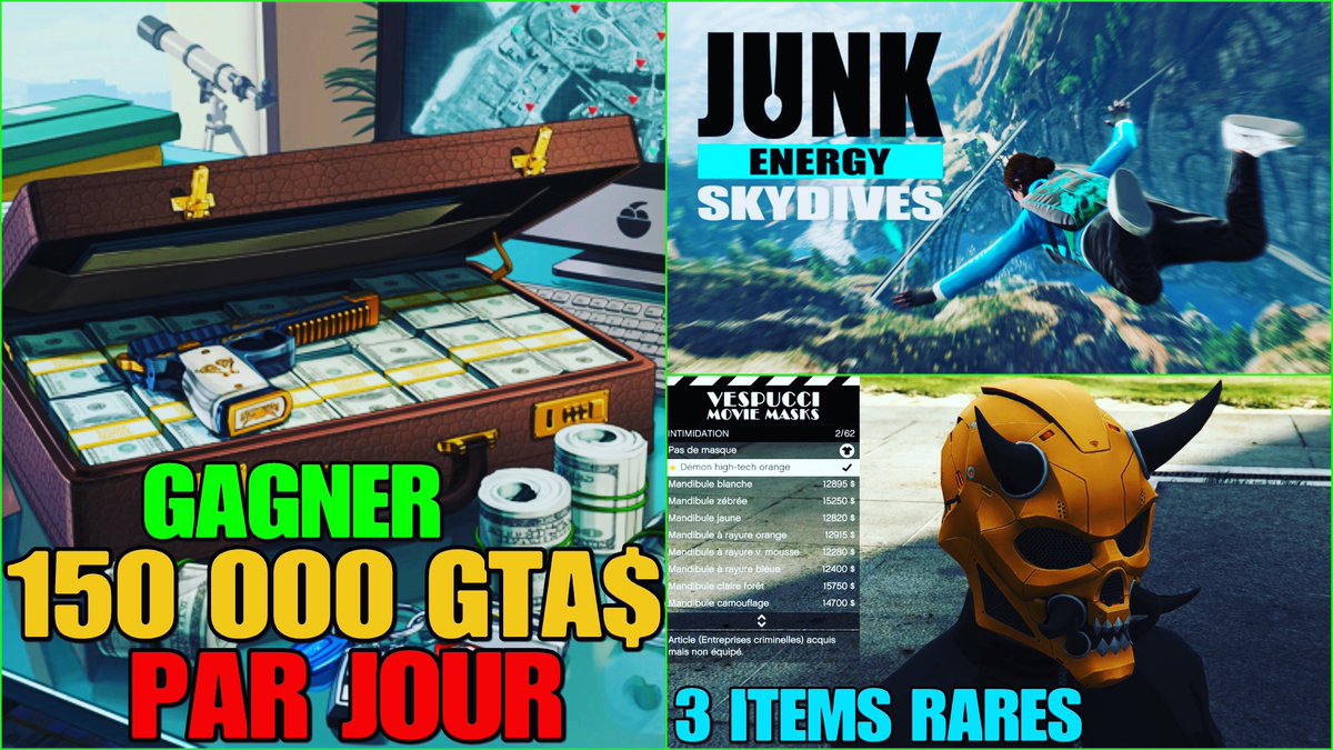 TgsRockstarClub's tweet photo. [BONUS GTA] 150 000 GTA$ PAR JOUR + 3 ITEMS À COLLECTIONNÉ CETTE SEMAINE... https://t.co/kvjaD3eKq7 via @YouTube 

#GTAOnline #GTAV #GTA #RockstarGames #Skydive #Junk #JunkEnergy https://t.co/VmWmuEwwXo