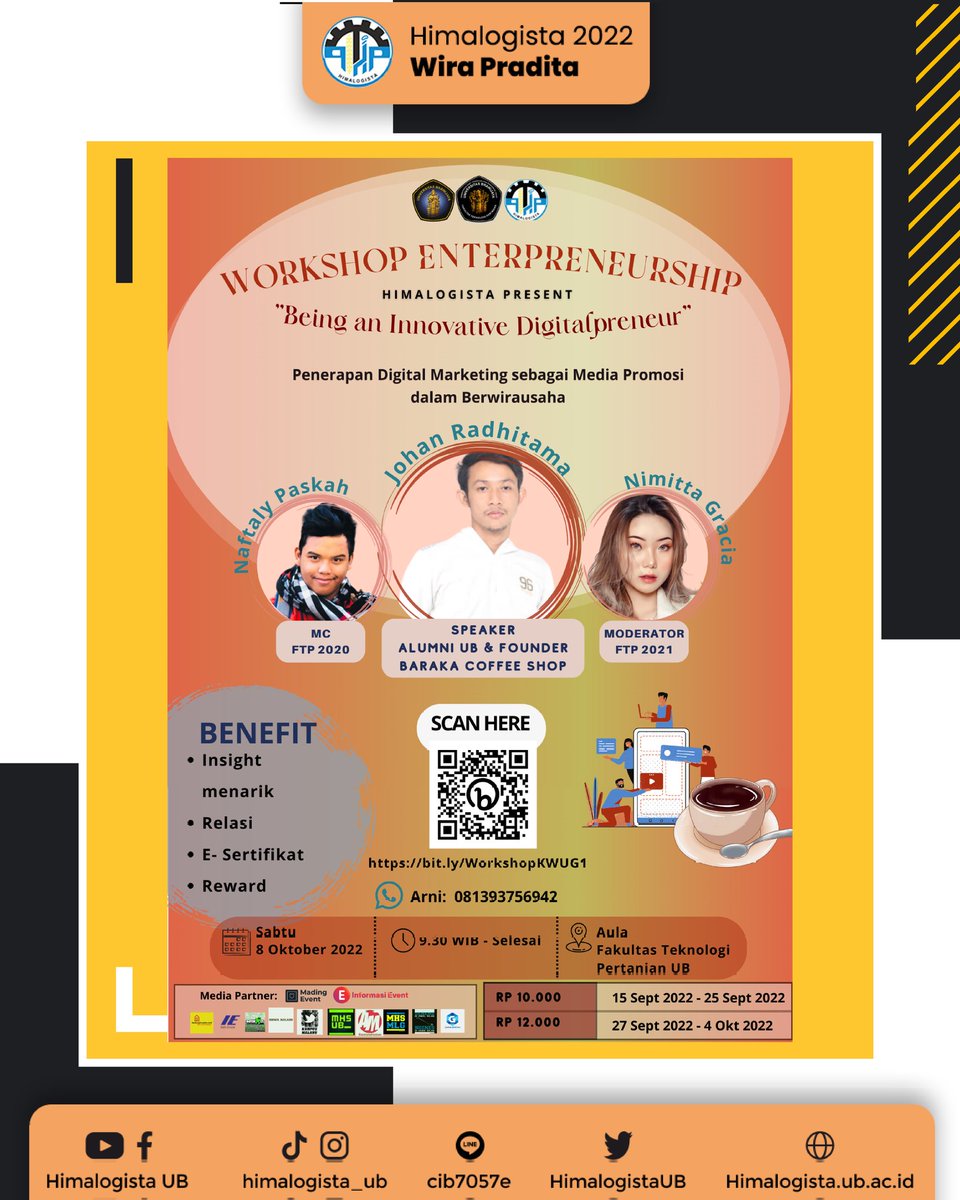 Halo!
Divisi Kewirausahaan Himpunan Mahasiswa Teknologi Hasil Pertanian Fakultas Teknologi Pertanian UB 2022 akan mengadakan workshop yang membahas tentang Digital Marketing lebih lanjut, nih!