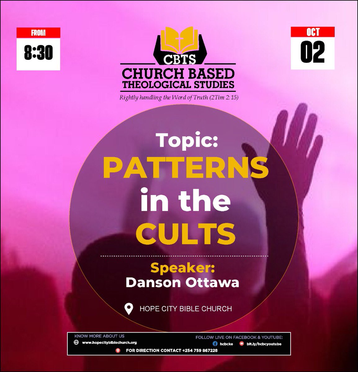 HCBC_Nairobi's tweet photo. Tommorrow we will be talking about one other very crucial element in Apologetics and that is the area of cults. 
What are cults? How do we identify them? What is the Christian response?

Join us for more of this https://t.co/HHFpLakOJM