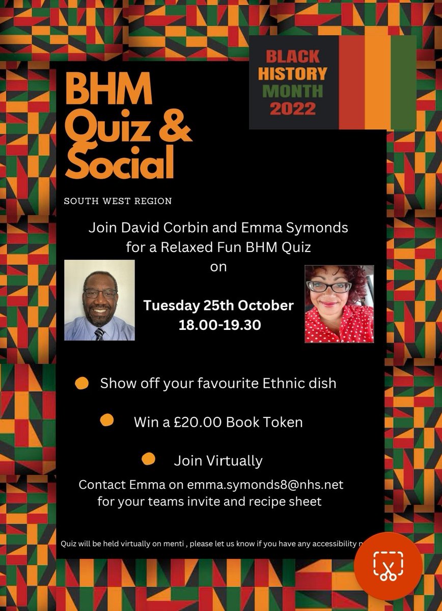 Black History month starts today, regardless of how you feel,it is a time to share, educate,learn and listen. @DDrdk and I,are putting on a chilled Quiz & Social for South West Colleagues. Hope you can join us @NHSSomerset @NHSEngland #bhm2022 #BHM