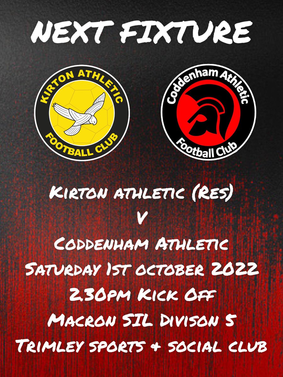 OfficialCodArmy's tweet photo. 𝕀𝕥𝕤 𝕄𝕒𝕥𝕔𝕙𝕕𝕒𝕪

The Cod Army travel down the A14 to face @KirtonAthletic at Trimley Sports Club. 

3pts could see us climb back in to the top 2! 

#CodArmy https://t.co/9ZyT5bwRJ8