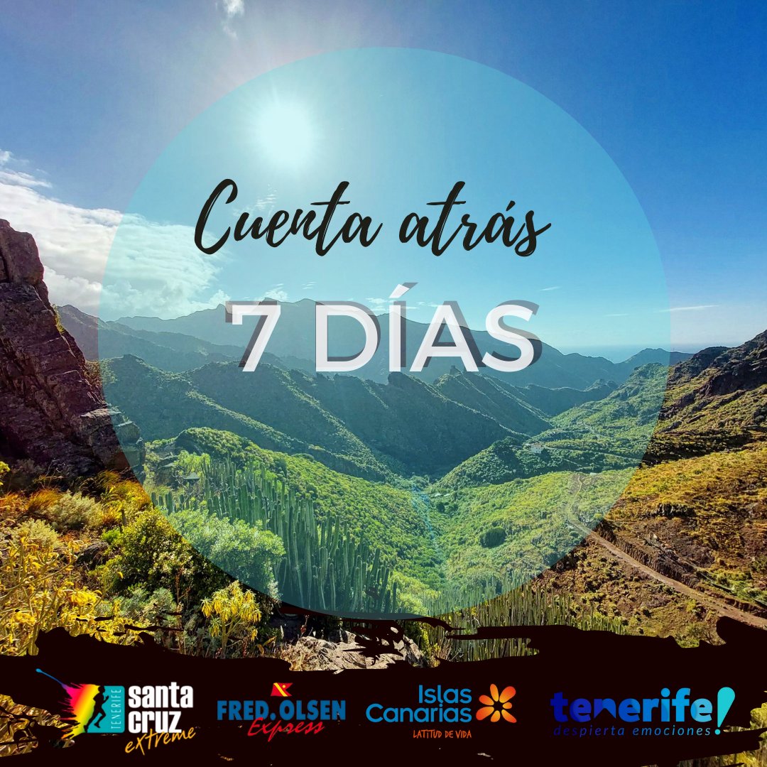 SCExtremeAnaga's tweet photo. ¡7️⃣ días!
¡7️⃣ días!
¡Ya sólo quedan 7️⃣ días para comenzar tu aventura, ¿te sientes preparado/a para #XTRM2022 🏔️🏃♂️🤩?
#trailrunning #trailrunningcanarias #scextreme2022 #santacruzextreme #santacruzdetenerife #islascanarias https://t.co/X75GrGdbjh