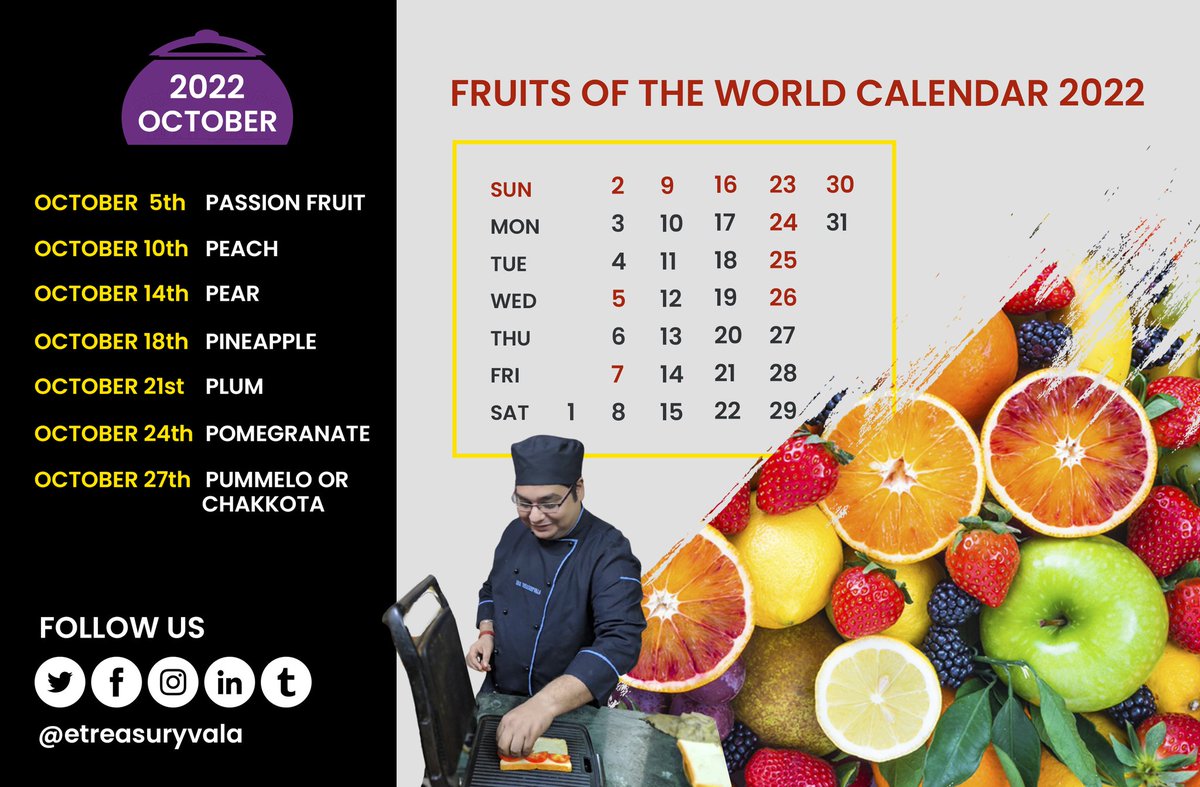 treasuryvala's tweet photo. Calendar Intro for Fruits OCTOBER 2022
.
#etreasuryvala #calender #2022 #calender2022 #OCTOBERR #OCTOBER2022 #CALENDEROCTOBER #Flavor #Aroma #Piquancy #CulinaryDishes #Culinary #fruits #fruitsandsalad #fruitsandveggies #fruitsbasket #fruitstagram #fruitslover #fruitsofthespirit https://t.co/vJFA58kSbM