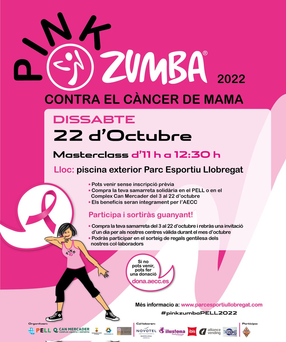 PARCESPORTIU's tweet photo. #PinkZumbaPELL2022 a benefici de @aecccornella
🗓 DISSABTE 22 D'OCTUBRE
⏰️11H (Portes Obertes 10h)
📍Piscina exterior PELL
Av. Baix Llobregat s/n CORNELLÀ
+INFO https://t.co/BLgkWJKYVi #parcesportiullobregat #complexcanmercader
#bategaAcornella #cornella @esportscornella https://t.co/Inb9VvWQuT