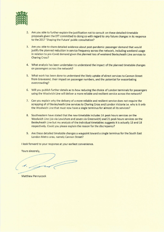mtpennycook's tweet photo. Southeastern’s December timetable changes will have a significant detrimental impact on local passengers, reducing the choice of London terminals, lengthening waiting and journey times, and risking overcrowding on peak services.

My letter to Managing Director, Steve White 👇🏻 https://t.co/e2mDuQv5U9