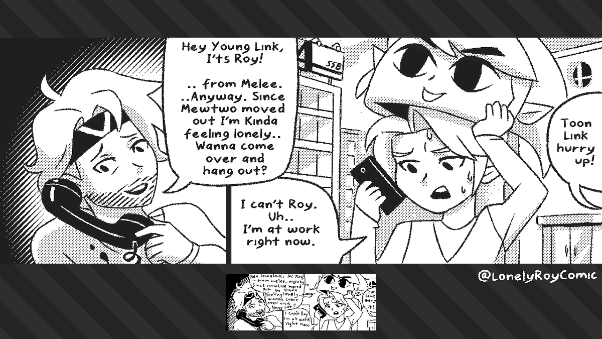 LonelyRoyComic's tweet photo. - Super Smash Bros comic -
Lonely Roy
Miiverse Remaster eps 1 - 3

I'm updating the first 16 comics in the series, so they can be better enjoyed by long time and new readers.

#LonelyRoy #LonelyRoycomic @ArchdanMiiverse https://t.co/ZCuNWtkiMy