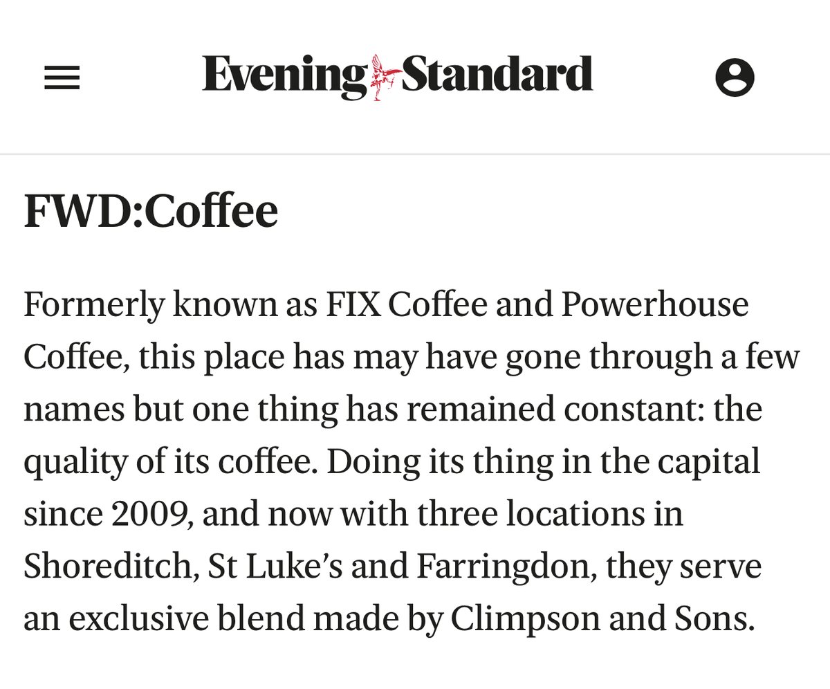 We are included in the Evening Standard's round up of London's best coffee shops. Happy international coffee day.

<a href="/ESReveller/">Standard Going Out</a> <a href="/EveningStandard/">nope s</a> #coffee #londoncoffee #InternationalCoffeeDay #fwdcoffee