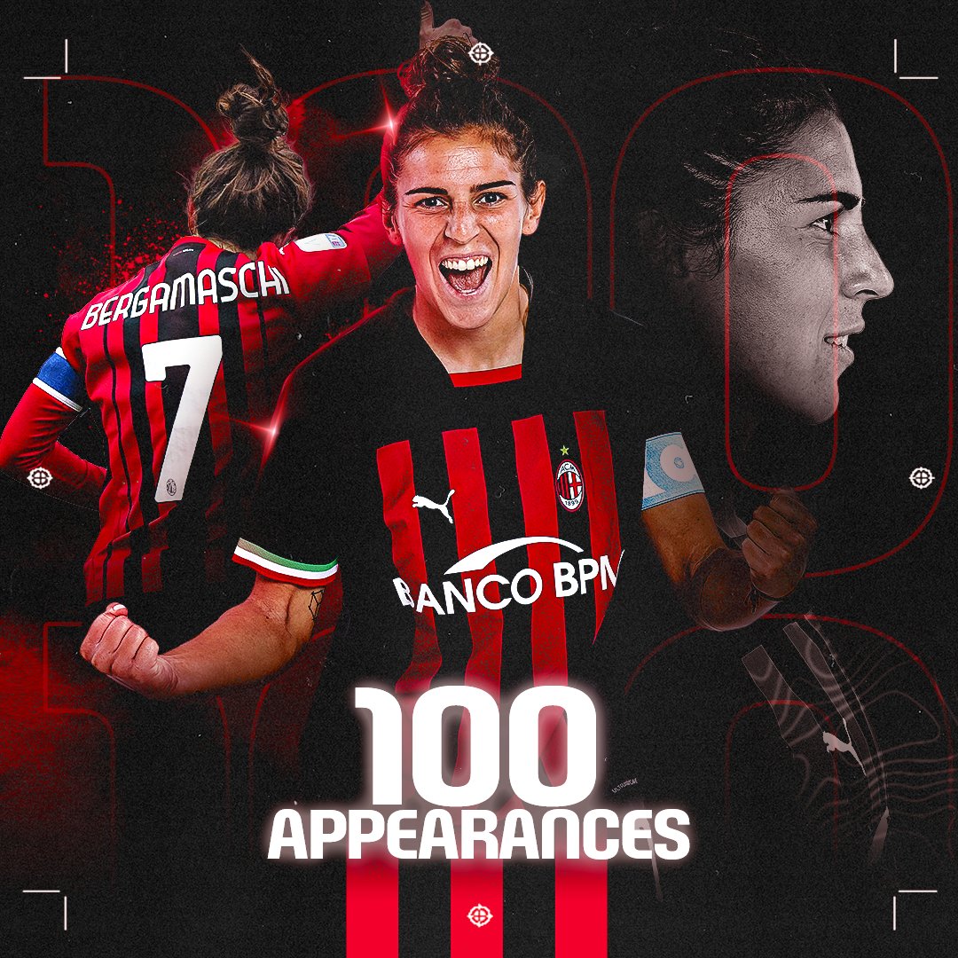 100th appearance in red and black for the captain: congratulations Valentina! 👏

100ª presenza in rossonero per il capitano Valentina Bergamaschi! 👏

#FollowTheRossonere #SempreMilan
