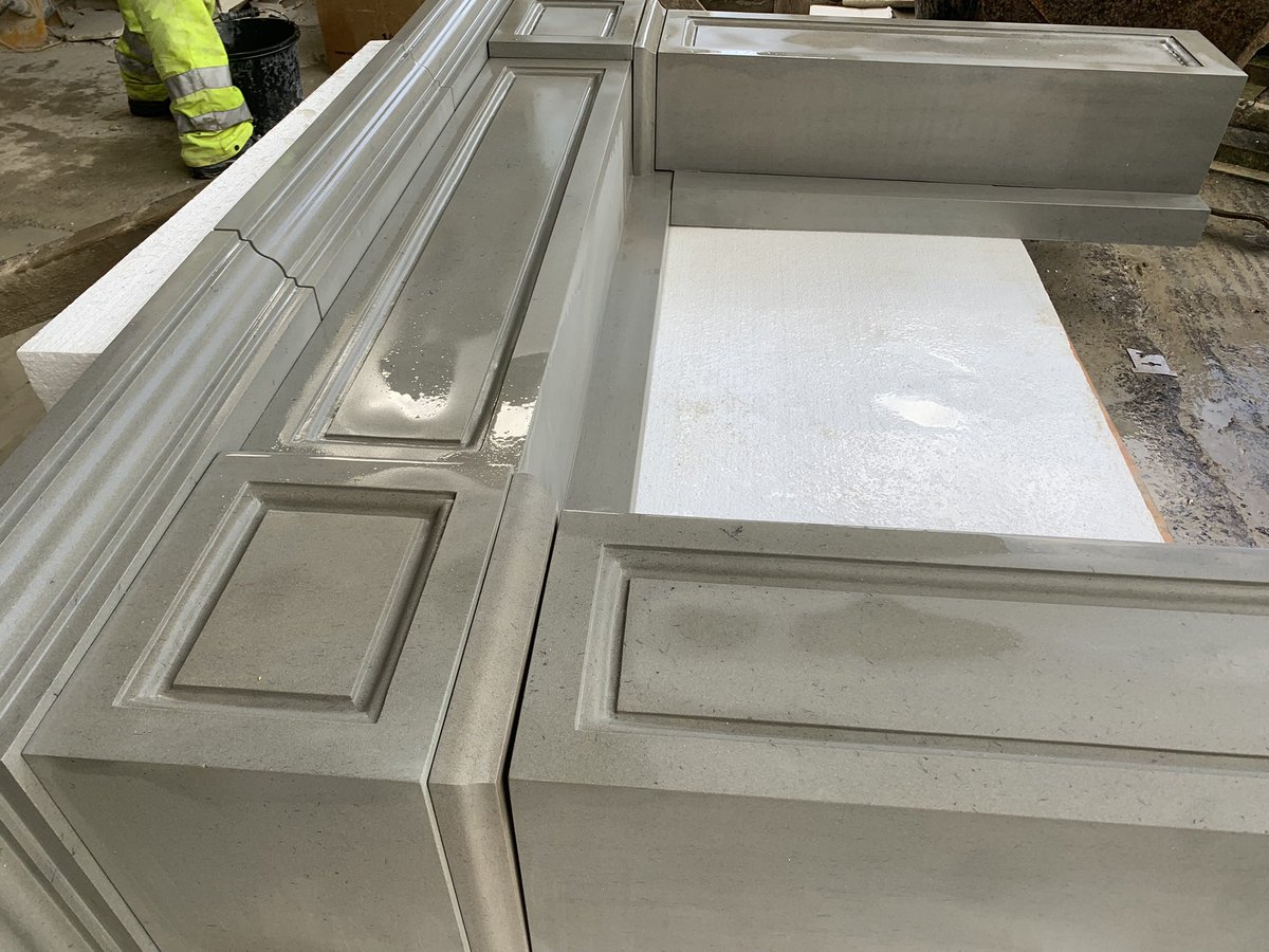 An absolute beast of a fireplace finished up this week, made using our locally quarried Morley Grey #Yorkstone this surround is a true one off design and made to our customers exact size requirements! #Yorkshirestone #Stonefireplace #stonemasonry #BritishStone #bespoke #custom