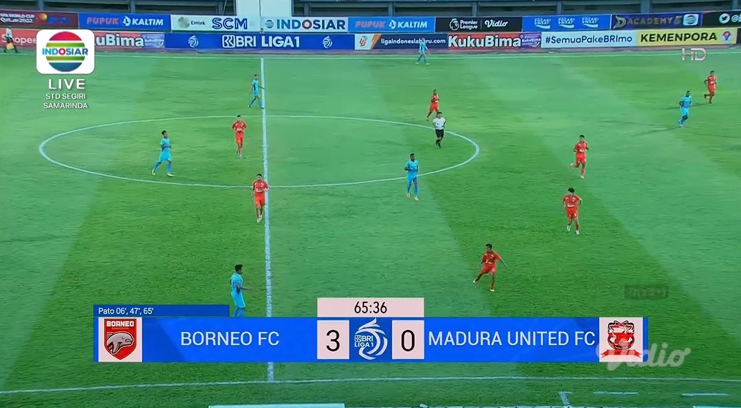 Indosiar's tweet photo. 65' Gooooll! Matheus Pato berhasil HATTRICK dipertandingan sore ini! 

@BorneoSMR 3 vs 0 @MaduraUnitedFC
 
#BRILiga1 #indosiarrumahsepakbolaindonesia #IndosiarSports #BorneoFCDay #MaduraUnitedDay https://t.co/CbDILArVdg