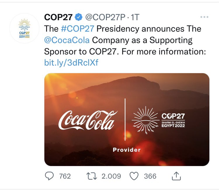 Ein Konzern, der weltweit für Wasserkonflikte, Ausbeutung und Union Busting steht, wird Sponsor der #Weltklimakonferenz. 

Wir leben tatsächlich in der dümmstmöglichen Simulation. #Cop27 #Klimakatastrophe