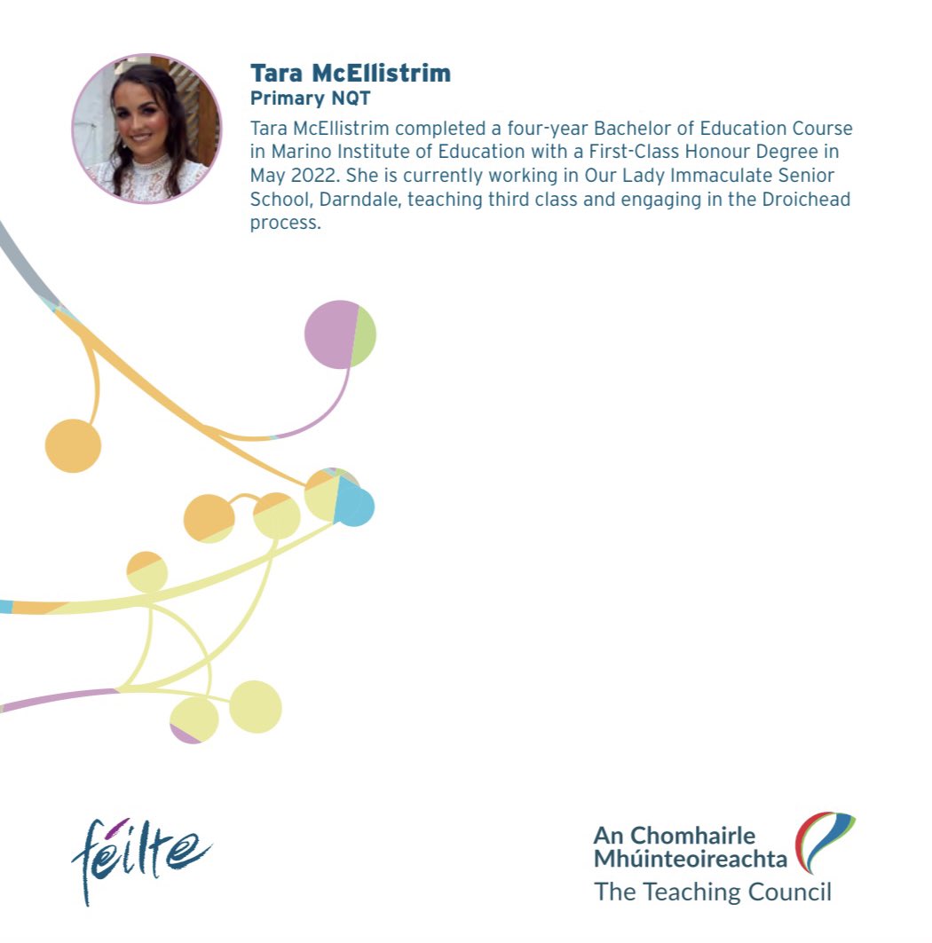 AimieBrennan's tweet photo. Best wishes to Tara McEllistrim (BEd graduate @MarinoInstitute) and all other panelists joining @finnomurchu for the #StudentMeet @FEILTE @TheHelixDublin today to discuss school placement - opportunities for schools & students #féilte @TeachingCouncil https://t.co/Rq1UgqyyJy