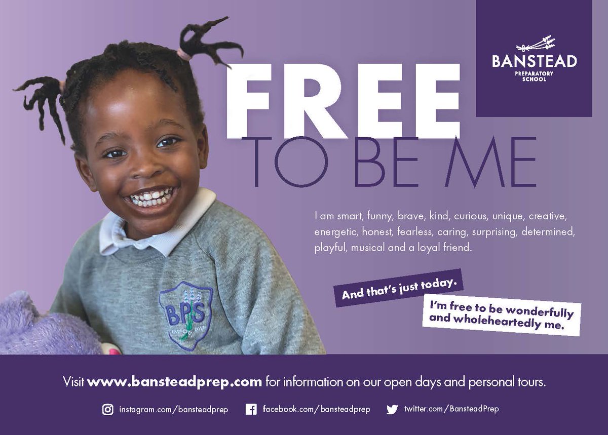 Celebrating the uniqueness in every child with tailored learning designed to ignite curiosity and encourage a willingness to try, Banstead Prep inspires children to aim high and dream big. Working Open Morning Thursday 13 October book online at ow.ly/O0K450KWE7I #freetobeme