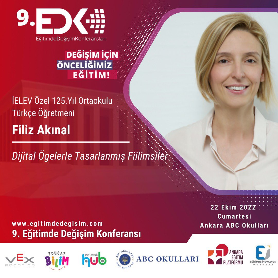 egitimdedegisim's tweet photo. #9EDK Ankara’da @ielev Türkçe öğretmeni @filizakinal harika sunumu ile bizlerle olacak. Katılımcı kaydınızı hemen oluşturmak için⬇️⬇️
🌐 https://t.co/ybOHWtAxoD 

#egitim #digital #fiilimsi #türkçeöğretimi #dilbilgisi #sunum #meeting #edk22 #ankara #konferans https://t.co/fn28ZOo6WH