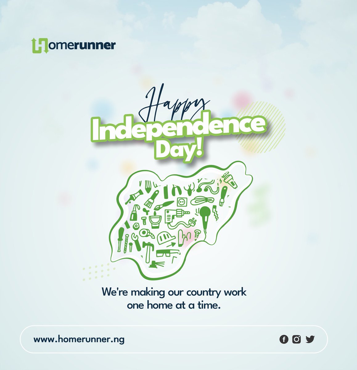 Runner_ng's tweet photo. "We're changing our world, and we're doing that one home at a time."
 -Eyimisan Abusomwan, CEO Homerunner

Happy independence day Nigeria!🇳🇬🇳🇬🇳🇬
We still believe in this land and we're gonna fix her together!

#Nigeria
#HappyIndependenceDay 
#nigerianhomes 
#hope
#October1st https://t.co/eyDvGYF81Q