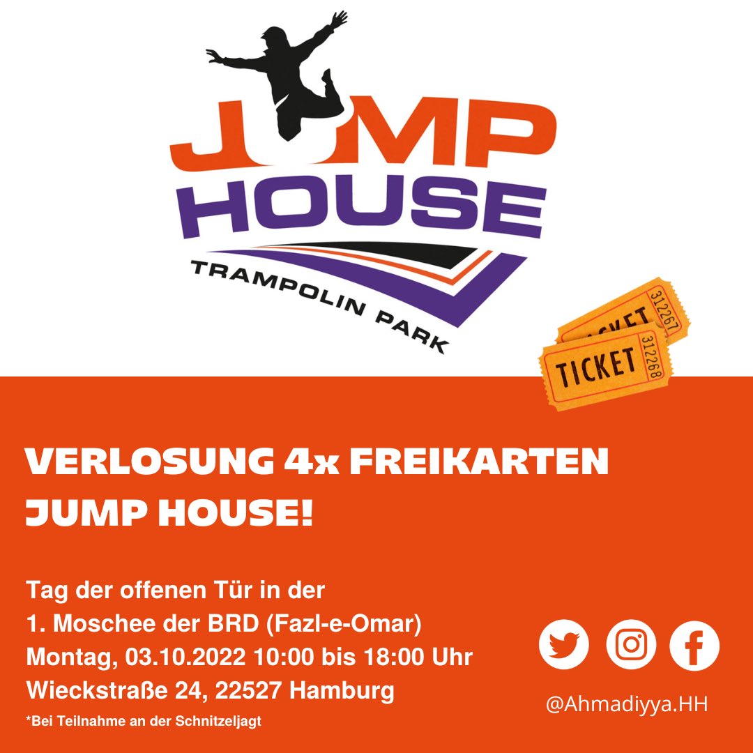 AhmadiyyaHH's tweet photo. Tag der offenen Tür in der 1.
Moschee der BRD am 03.10.2022.
#jumphouse #kinder #spaß #gratis #verlosung #3oktober #tagderoffenentür #moschee #islam #islamdeutschland #besuchen #ahmadiyya https://t.co/AL8fytPG0t