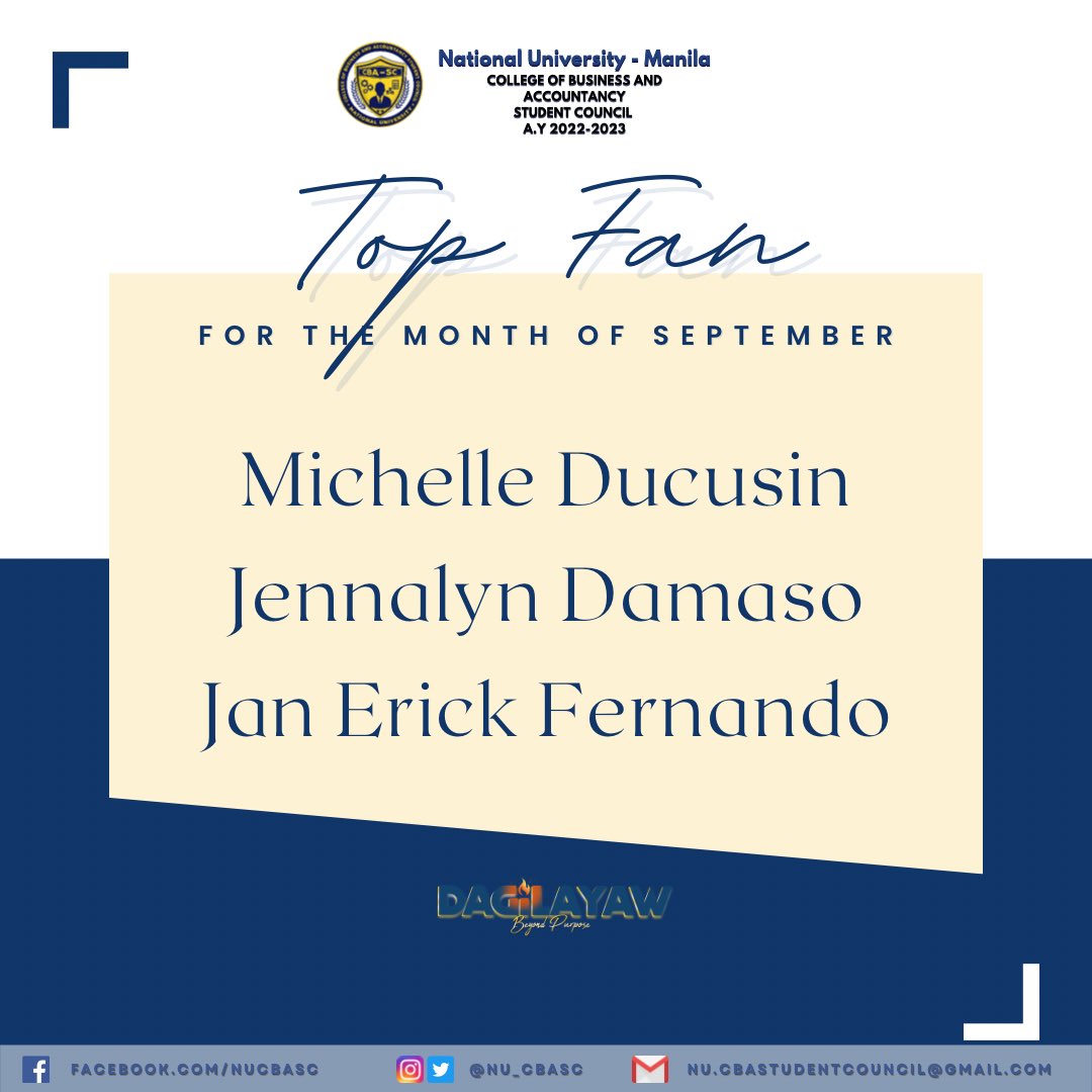 NU_CBASC's tweet photo. 𝐁𝐢𝐝𝐚𝐧𝐠-𝐛𝐢𝐝𝐚 ���𝐚-𝐂𝐁𝐀! 🐾

The following are the top fans of the month 🏆:
• 𝗠𝗶𝗰𝗵𝗲𝗹𝗹𝗲 𝗗𝘂𝗰𝘂𝘀𝗶𝗻
• 𝗝𝗲𝗻𝗻𝗮𝗹𝘆𝗻 𝗗𝗮𝗺𝗮𝘀𝗼
• 𝗝𝗮𝗻 𝗘𝗿𝗶𝗰𝗸 𝗙𝗲𝗿𝗻𝗮𝗻𝗱𝗼

#OneCBA 
#DAGILAYAW

Edited by: Kristine Orencia

Full story: https://t.co/7ZMTilknbg https://t.co/2PhfimyB2D