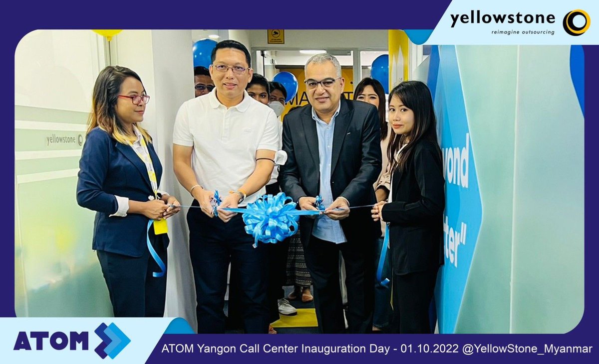 YellowstoneXPs's tweet photo. ATOM Yangon Call Center Launching Event!
#TeamYellow Committed to providing the best services to our valuable customers 😊😊😊
#ATOM #BeyondBetter #YellowstoneMM #ReimagineOutsourcing
#TheLaunchEvent #WhatsHappeningInMyanmar https://t.co/jHv2MBEGAG