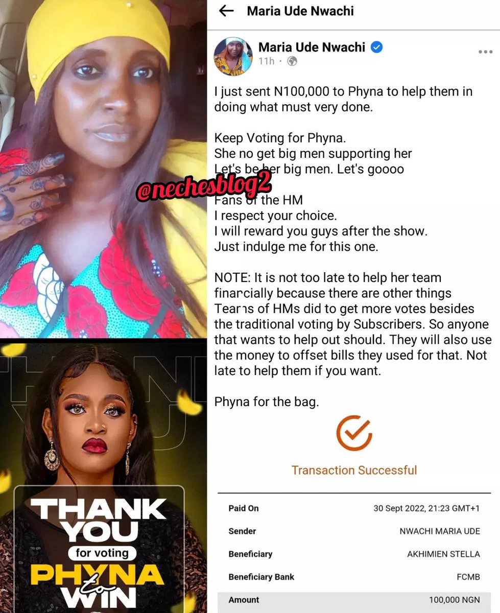 ViqsBlog's tweet photo. Late Hour Support: Social media influencer Maria Ude Nwachi endorses and supports the Phyna movement with 100k cash to enable her win the BBNaija show.
#BBNaija
#phynabbnaija
#BBNaija
#perebbnaija
#beautybbn
#shellabbn
#beenavy
#phynabbn
#ucheelendu
#BBNaija
#BBNaijalevelup https://t.co/qCTe1fPB3u