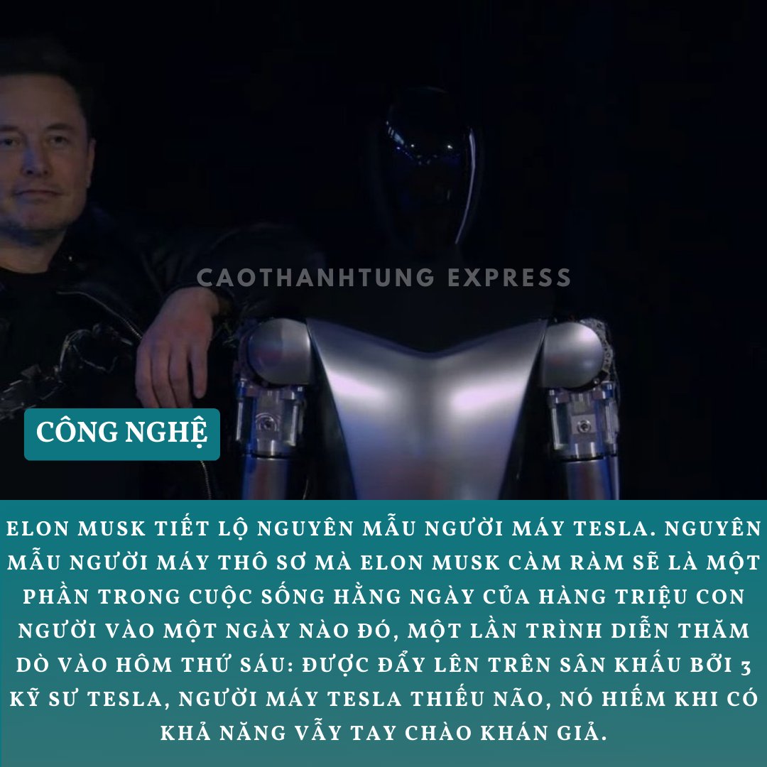 ecttvn's tweet photo. Elon Musk tiết lộ nguyên mẫu người máy Tesla
#caothanhtungexpress #congnghe #elonmusk #tesla #AI #prototype #robot https://t.co/NyZMBhn1zG