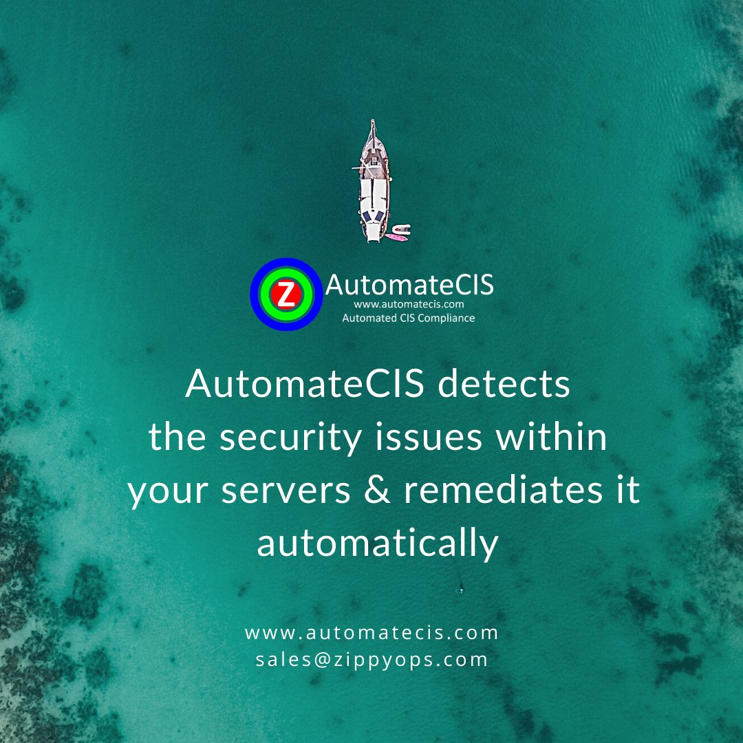 ZippyOps's tweet image. AutomateCIS detects the security issues within your servers &amp;amp; remediates them automatically.

To access: automatecis.com

#cisbenchmark #informationsecurity #itriskmanagement #datalossprevention