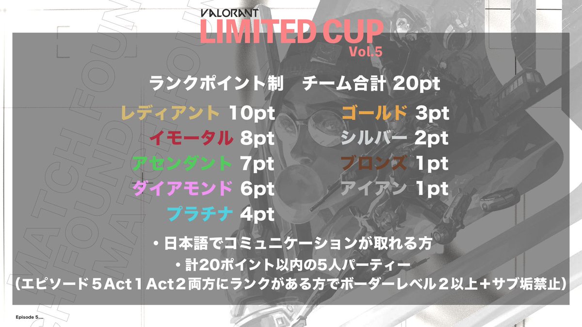 LimitedCup_'s tweet photo. 🔴Limited Cup#5🔴
2022年10月29日にポイント制Valorantコミュニティ大会を開催🎉

今回実況はPNK2様（@PNK2_TTV ）
解説はRじぇい様（@rjay_vl ）でお届けします

応募についてはツリーをご覧ください↓

#Valorant
#Valorant募集
#Valorantコミュニティ大会
#Valorant大会 https://t.co/XGoCL91kGj