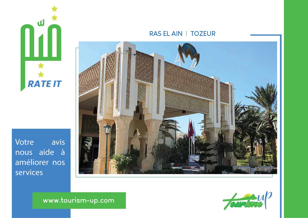 ttourismeup's tweet photo. Hôtel Ras El Ain Tozeur
Visitez notre nouvelle plateforme et donnez votre avis:
https://t.co/IDJTA5n62A
#Tourism_up #Rate_it https://t.co/ZPScSpbdL3