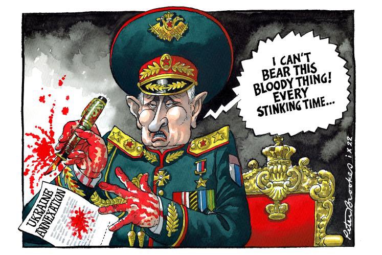 My cartoon Saturday @TheTimes. This time it’s blood not ink. #VladimirPutin #UkraineAnnexation