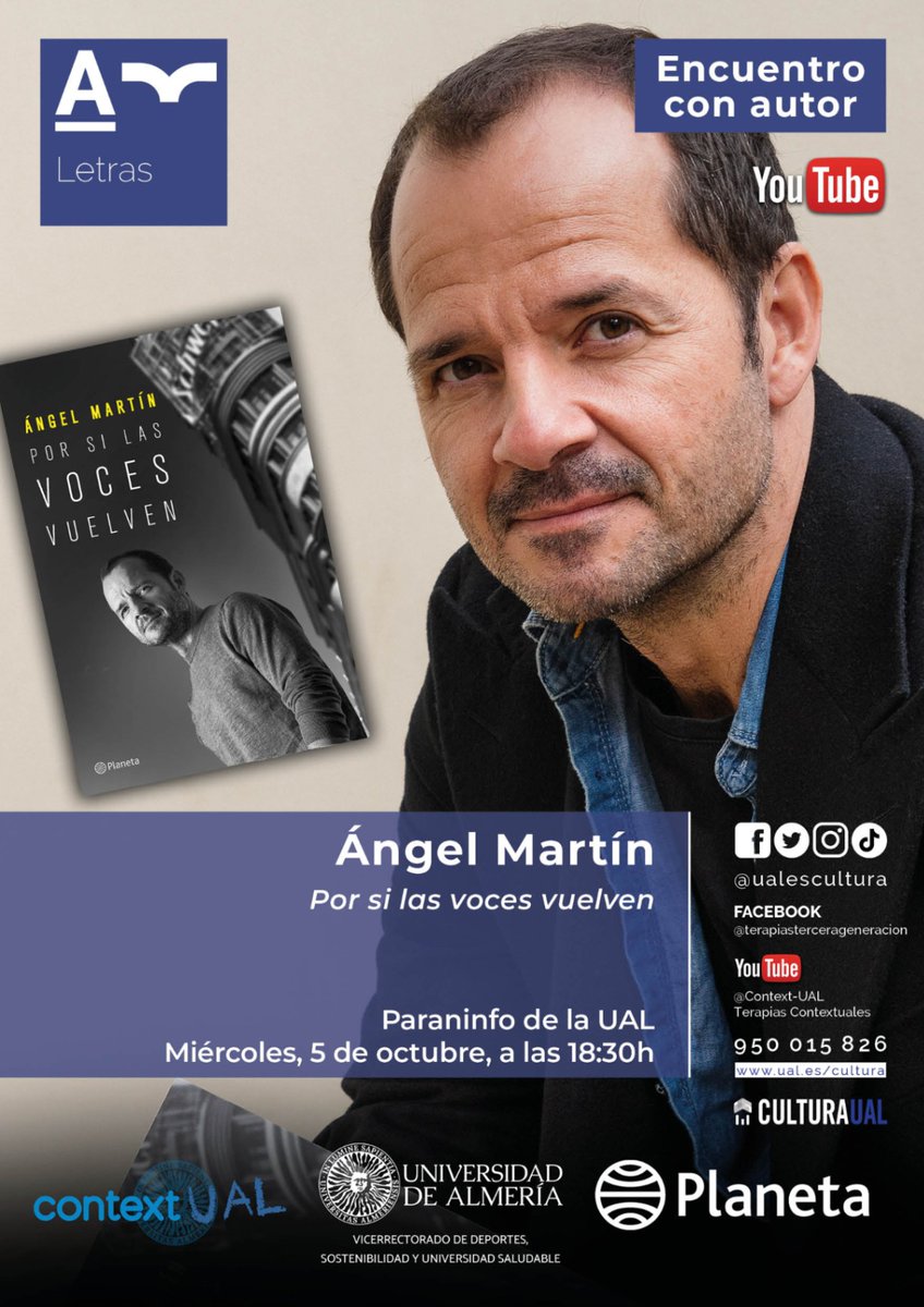 Contextuales's tweet photo. Sigue a través de nuestro canal de YouTube (https://t.co/8M4PJrozEX) la entrevista que haremos el miércoles 5 de Octubre a las 18:30 a Ángel Martín (@angelmartin_nc) sobre su viaje de ida y vuelta a la locura
#Porsilasvocesvuelven
#SaludMental 
#TerapiasContextuales
@edit_planeta https://t.co/kuq3sK5XPG