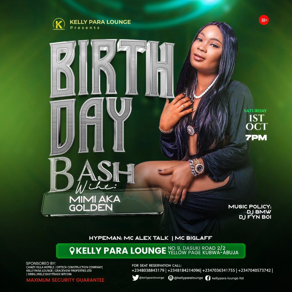 KellyParaLounge's tweet photo. Let’s turn up tonight because Tonight is Mimi Birthday 🍾🍾🍾 

DJ Policy: DJ BMW &amp; DJ FYN BOI

For Seat Reservation Call 📱 : 
+234 803 884 3179
+234 704 057 3742

#KELLYPARALOUNGE #ABUJAPARTYPEOPLE #ABUJABUSINESS #KUBWABABES #ABUJALAIDES #KUBWALAIDES #ABUJABABES #CLUBBING #CLUB https://t.co/4Zur6Tm5q7
