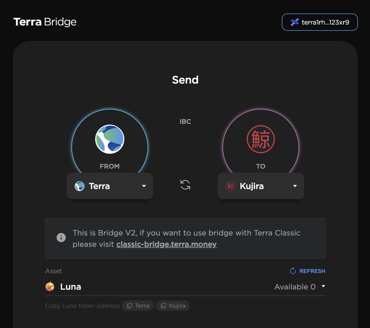 🌔 The <a href="/terra_money/">Terra 🌍 Powered by LUNA 🌕</a> bridge now supports transfers to &amp; from Kujira 👇

bridge.terra.money

Wen $USK 👀