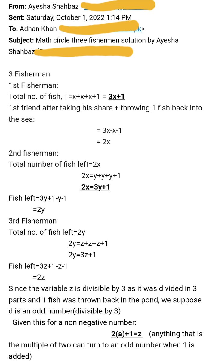 waq_mw's tweet photo. A participant (school kid) of LUMS MATH CIRCLES elegantly solves the Fishermen problem using algebra.
@ImranAn82076922
@sbasselums
#LUMSMATHCIRCLES https://t.co/xQ3Ge5nCJw