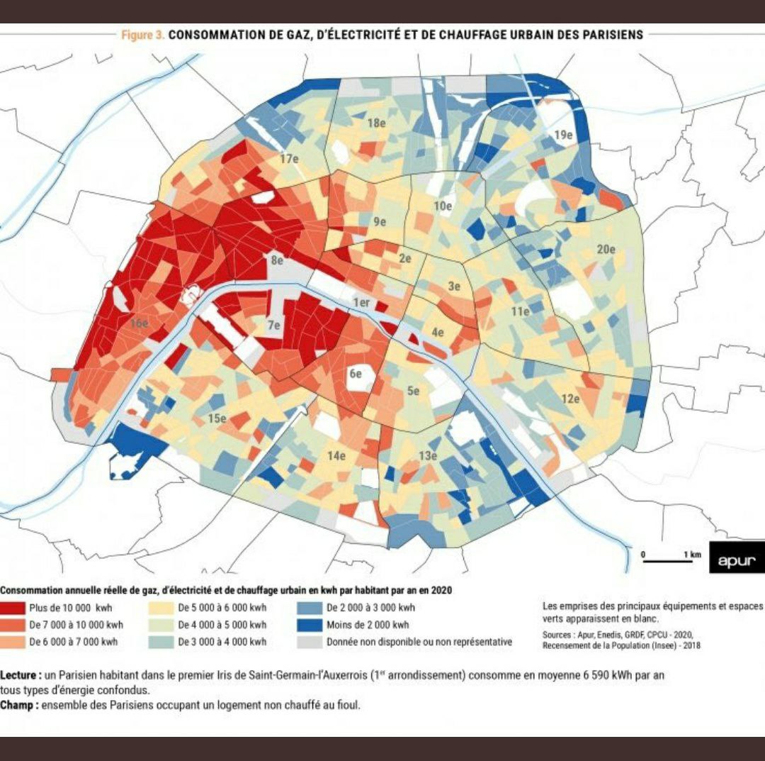 CharliB97783485's tweet photo. à Paris on peut superposer la carte du vote macron au 1er tour de la présidentielle 2022 avec la carte du niveau de consommation d'#Energie https://t.co/epKuuuu0VN