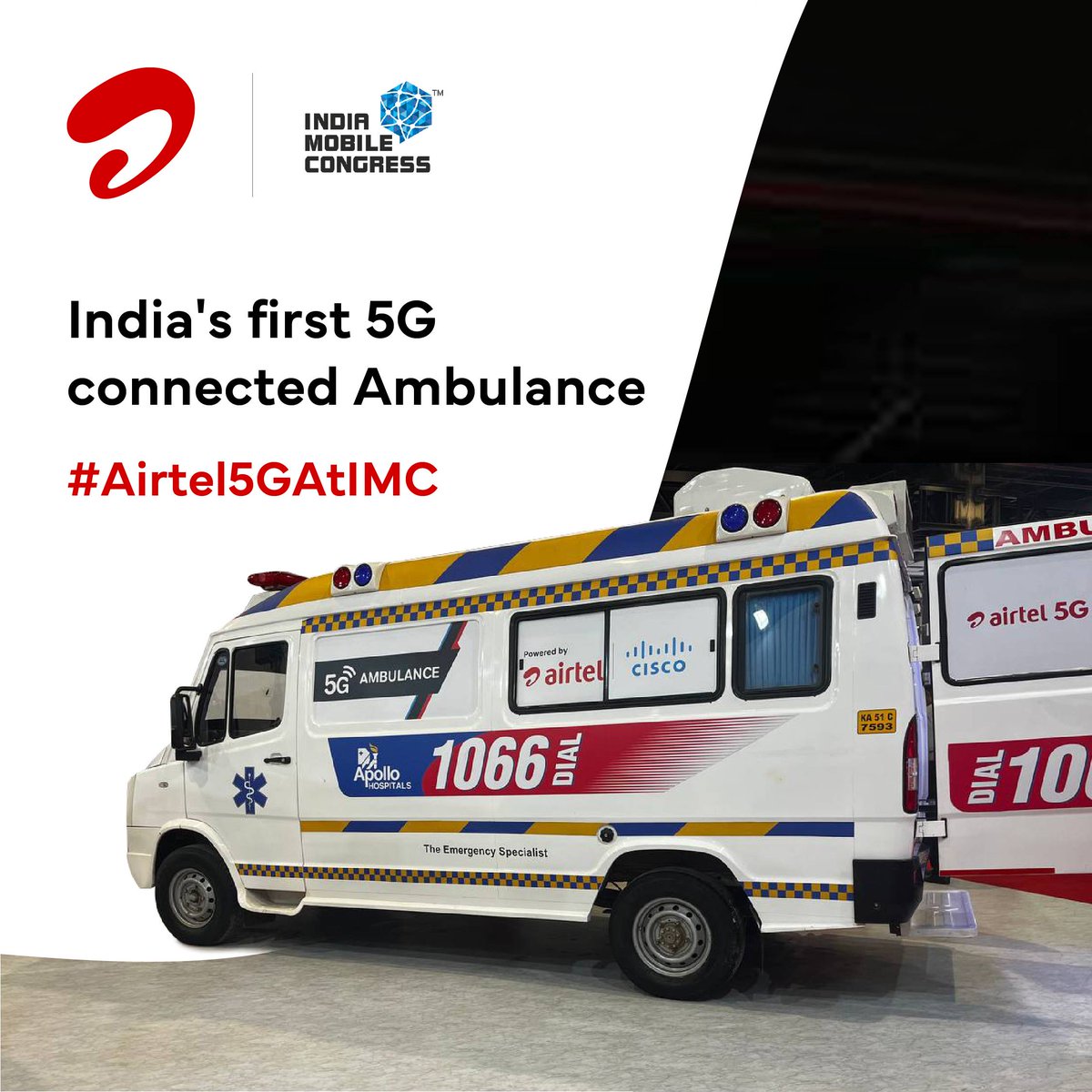 airtelindia's tweet photo. The future of healthcare is here with India’s first 5G connected ambulance. In partnership with @HospitalsApollo and @cisco_in we bring to you instant virtual doctor assistance with a live feed. Receive ICU-like emergency care, the 5G way. #Airtel5GAtIMC @airtelnews https://t.co/aZ7iBHKN6E