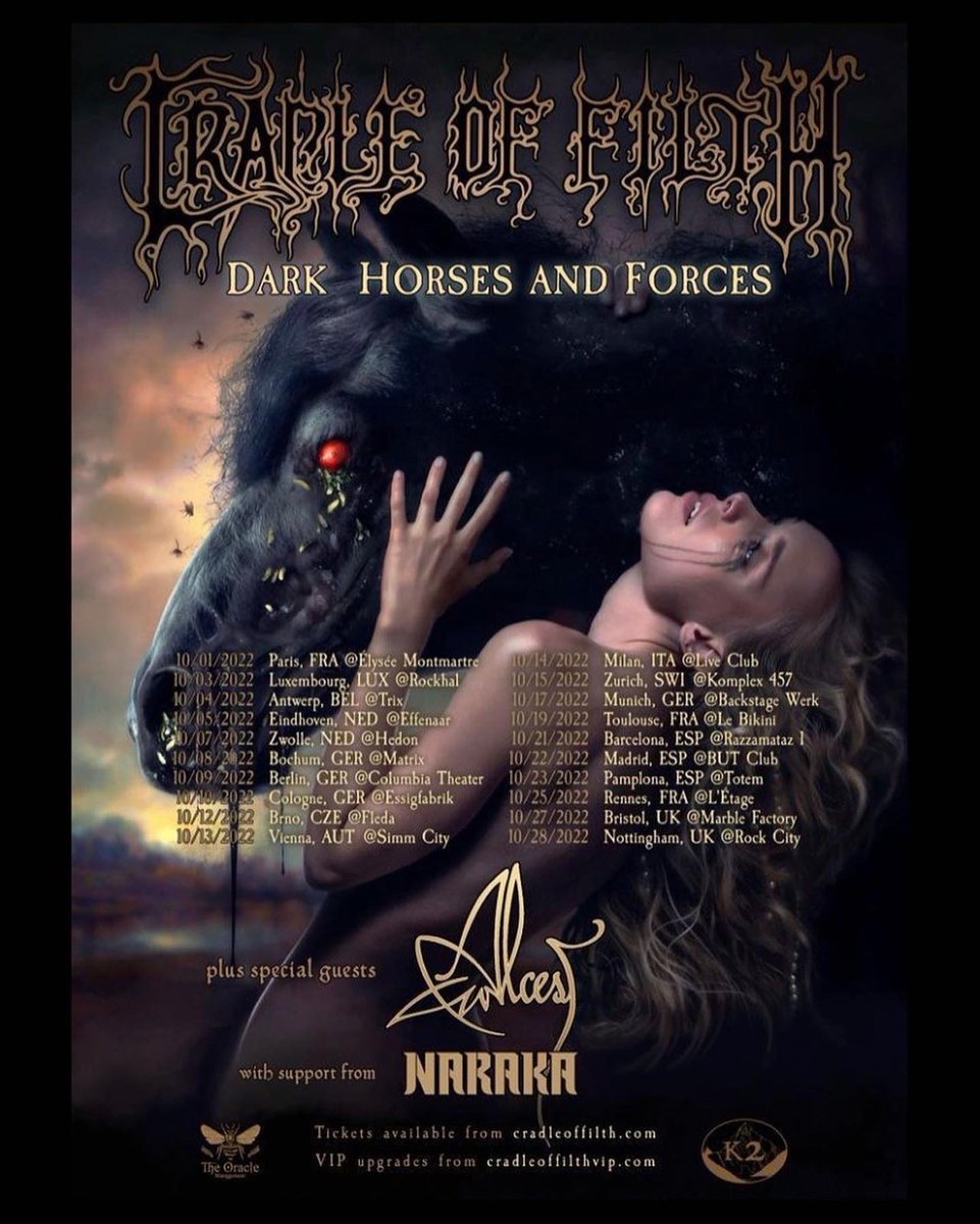 We're thrilled to be joining <a href="/cradleoffilth/">Cradle of Filth</a> on their Dark Horses &amp; Forces Tour 🔥

We are supplying Lighting, Sound, SFX &amp; Staging Equipment as well as an SFX Tech. 

Media Source: instagram.com/p/ChhH2vjMwu9/⁠
⁠
#CradleOfFilth #DarkHorsesAndForces #Tour #Metal #Music