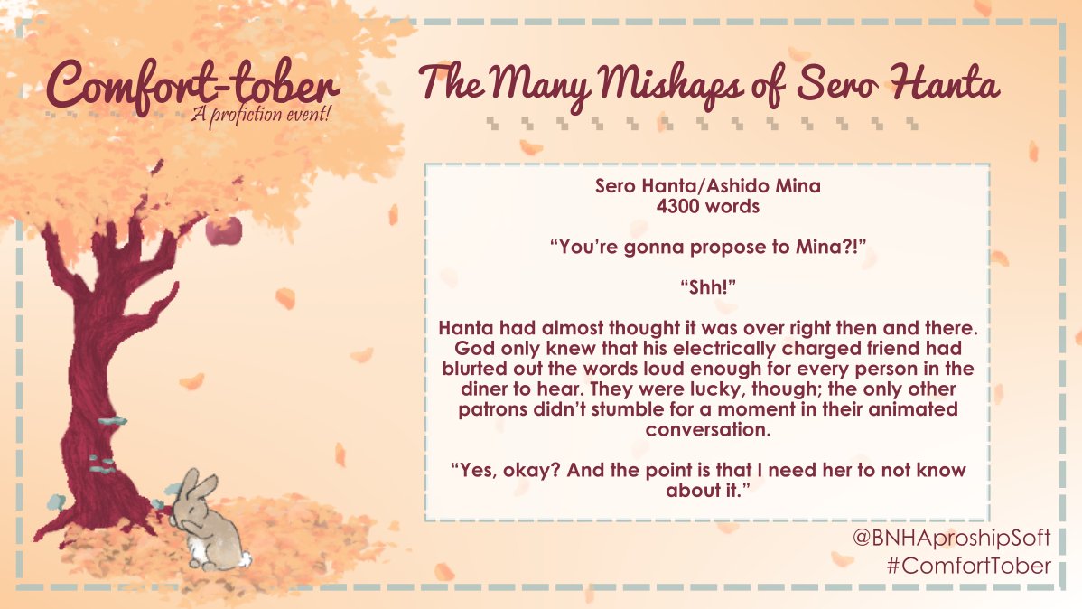 day one of comforttober! <a href="/BNHAProShipSoft/">**archived** BNHA Comfort-Tober! 🐇🎃</a> have some seromina!

archiveofourown.org/works/42056070