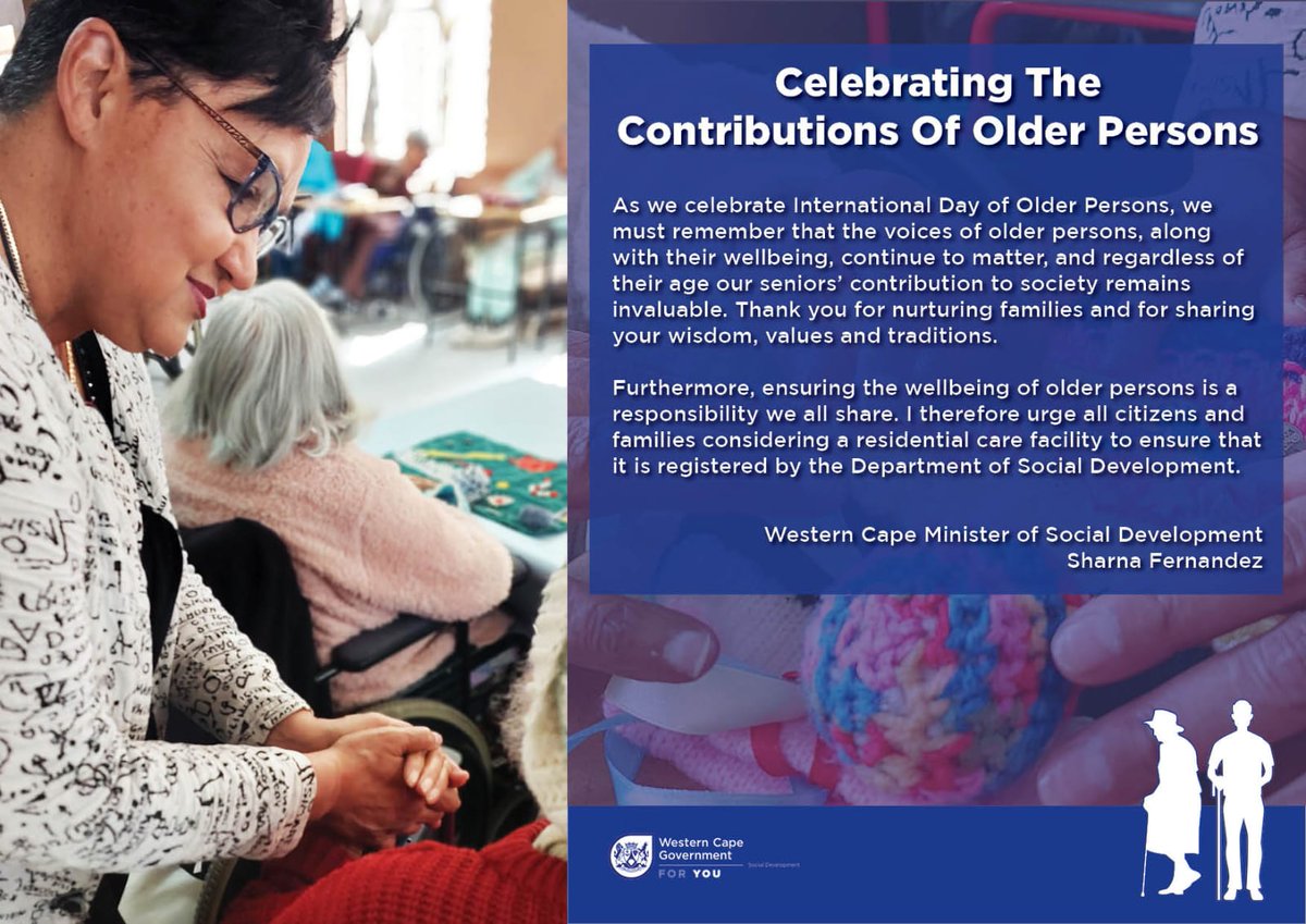 Sharna Fernandez (@sharnafernandez) on Twitter photo Lets honor and respect our Elders. They are the bedrock of our communities. They have wisdom, experience and deserve to be treated well in their twilight years.🙏💜
#InternationalDayOfOlderPersons #DSD
<a href="/lucille_meyer/">Lucille Meyer</a> <a href="/masangobridget1/">Bridget Masango</a>
<a href="/anandanel/">Ananda Nel</a> <a href="/caronantes/">Caroline Peters</a> <a href="/ivan2meyer/">Ivan Meyer</a> Lets honor and respect our Elders. They are the bedrock of our communities. They have wisdom, experience and deserve to be treated well in their twilight years.🙏💜
#InternationalDayOfOlderPersons #DSD
<a href="/lucille_meyer/">Lucille Meyer</a> <a href="/masangobridget1/">Bridget Masango</a>
<a href="/anandanel/">Ananda Nel</a> <a href="/caronantes/">Caroline Peters</a> <a href="/ivan2meyer/">Ivan Meyer</a>