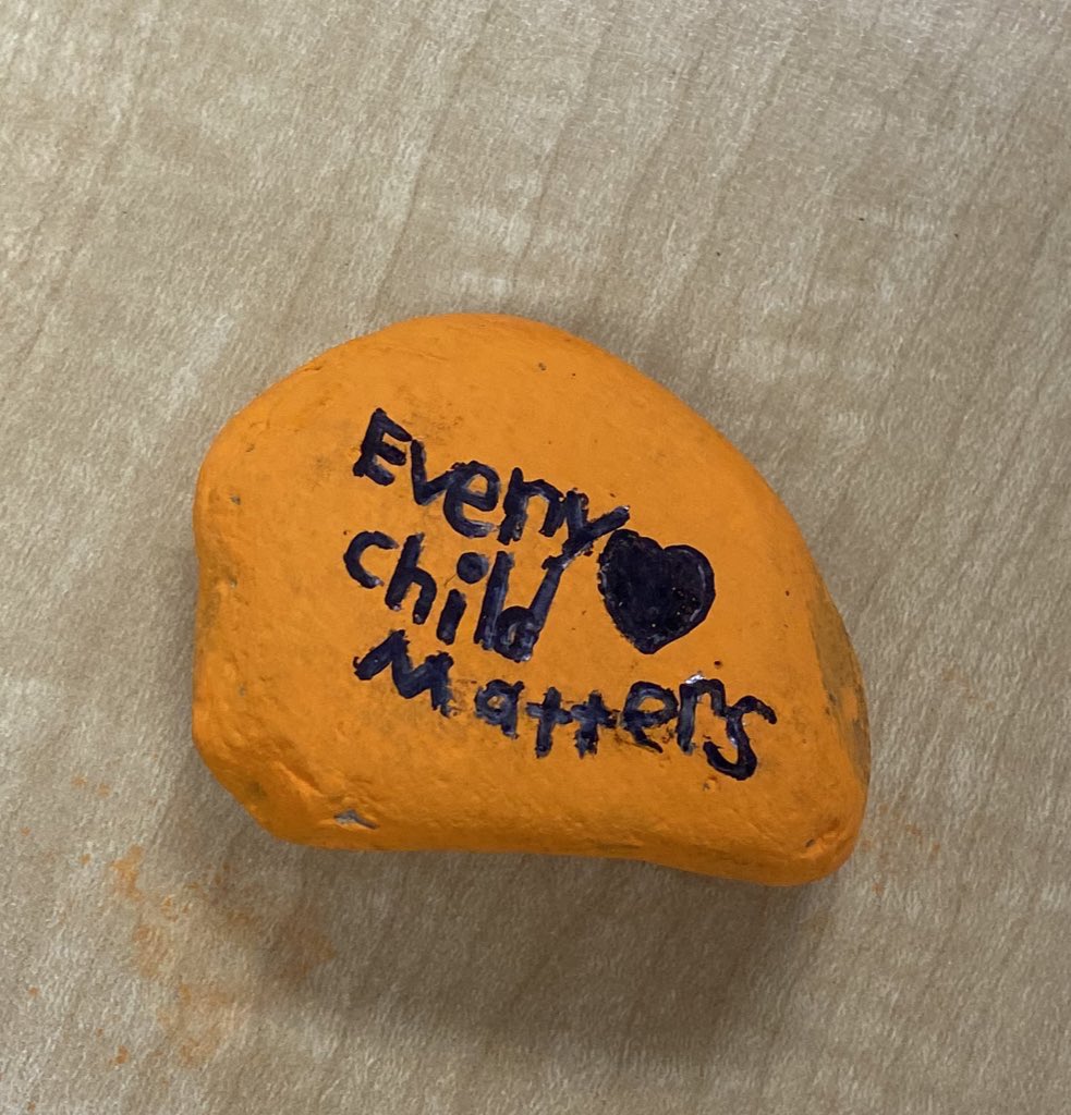 mrssirey's tweet photo. After reading Shin Chi’s Canoe, we honoured children who attended residential schools by painting rocks orange &amp; adding Every Child Matters. We hope that every time someone sees our beautiful rocks that they will remember the survivors &amp; the children who never made it home. https://t.co/k7A7DLkUPs