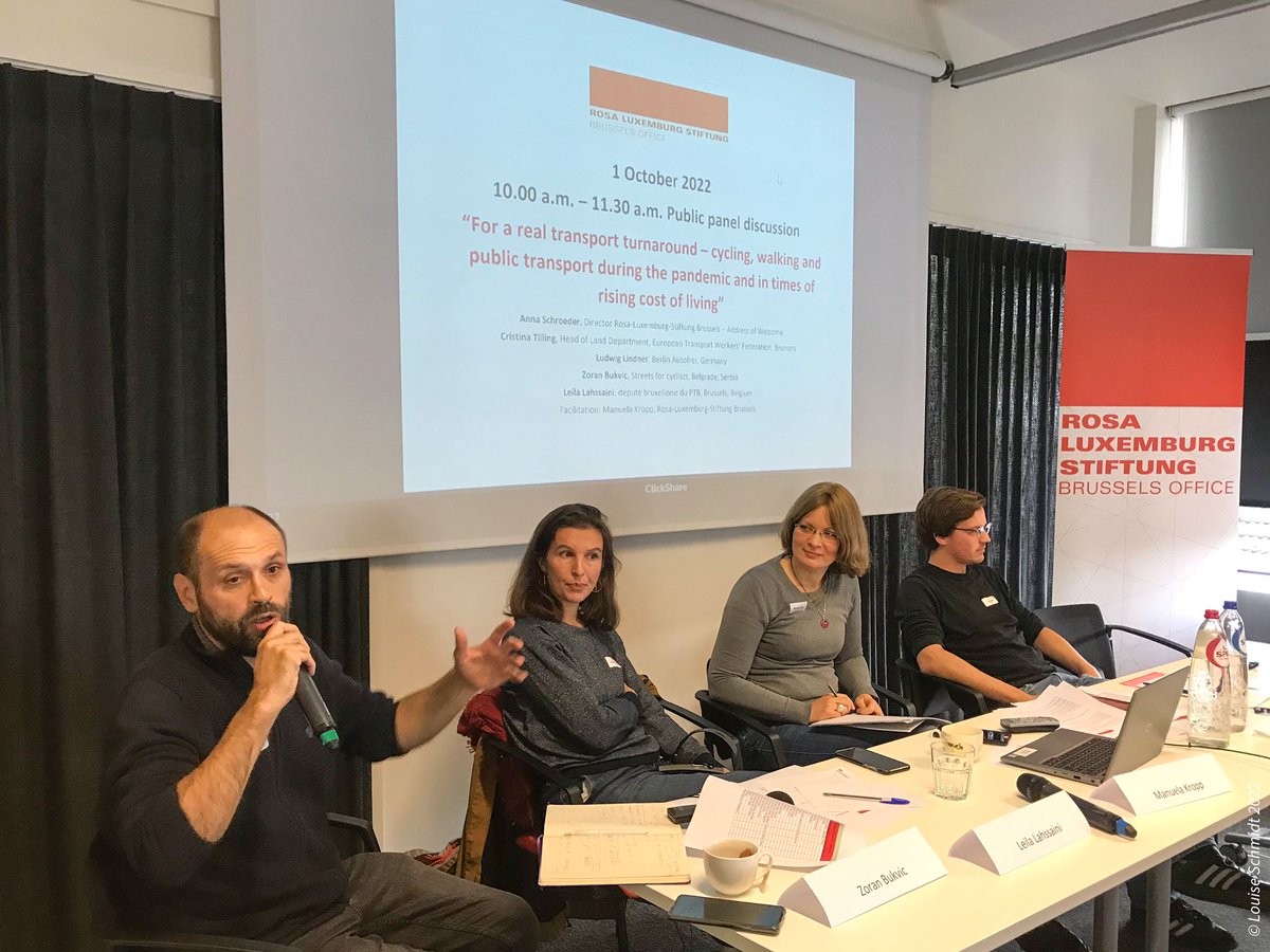 RosaluxEuropa's tweet photo. What political alliances do we need to achieve sustainable #mobility? Lively discussion in #Brussels with Ludwig Lindner, Zoran Bukvić &amp; @LahssainiLeila 

@manuela_kropp @dieLinke @uzbbgd @VBerlinautofrei @ptbbelgique 
 
#JustTransition #PublicTransport 

Photos: @LouSchmidtPhoto https://t.co/vqgxgcnFbX