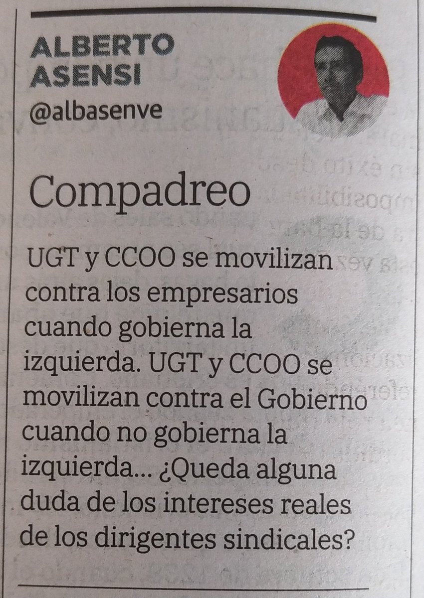 albasenve's tweet photo. En @lasprovincias de papel, 1 de octubre de 2022, #Compadreo
@ugt_comunica @CCOO https://t.co/DAI2InlOw4
